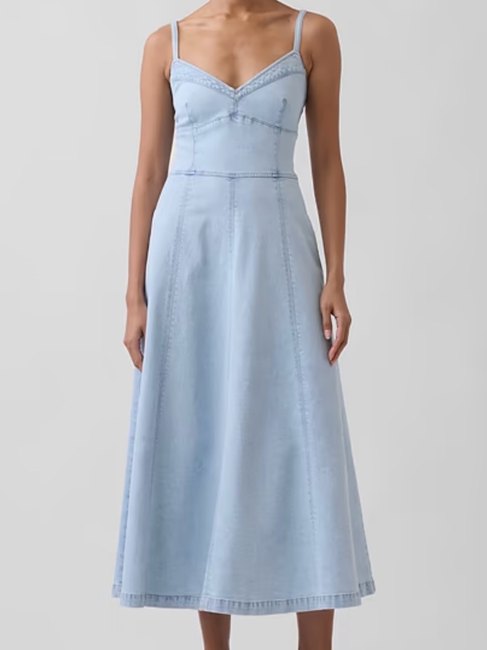 Denim Corseted Midi Dress, Light-Blue, XXS